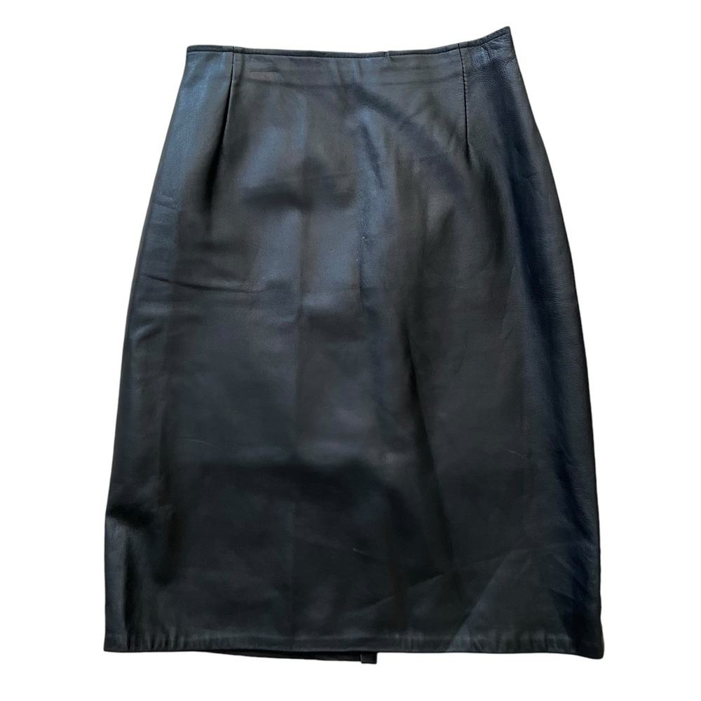 Firenze Black Leather Vintage Pencil Skirt 6